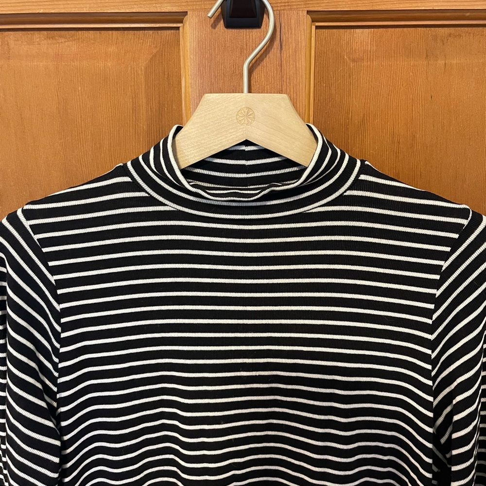 Reformation Jeans Striped Nadine Mock Neck Balloon Sleeve Dress - Picture 4 of 7